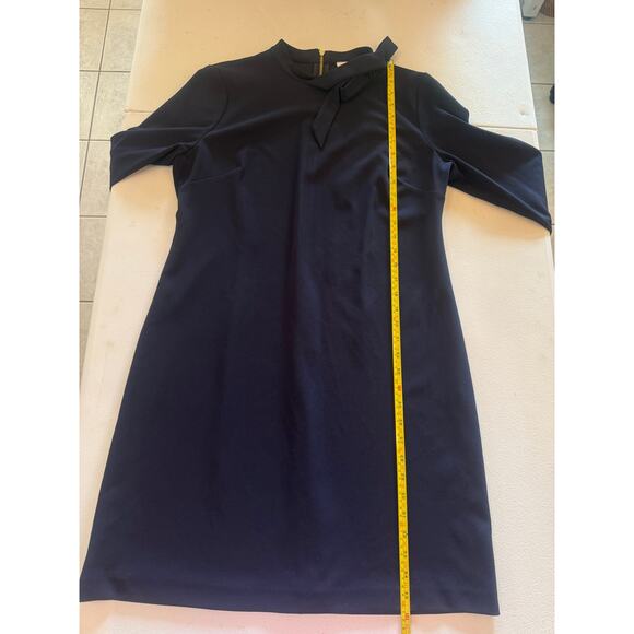038 Calvin Klein High Neck Long Sleeve Navy Shift Dress Bow Neck Sz 12 - Picture 7 of 7